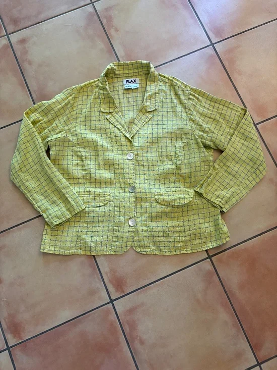 FLAX 100% Linen Plaid Jacket Size M Lagenlook