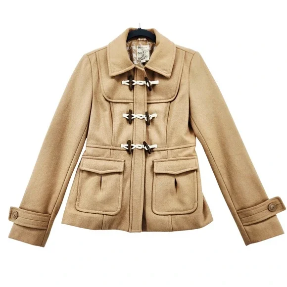 Tulle‎ Womens Medium Camel Tan Wool Blend Toggle Coat Jacket J8044