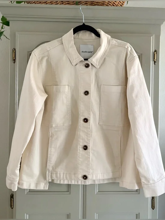 Studio Park x Amy Stran Cotton Blend Denim Utility Chore Jacket |  Ecru| Size L
