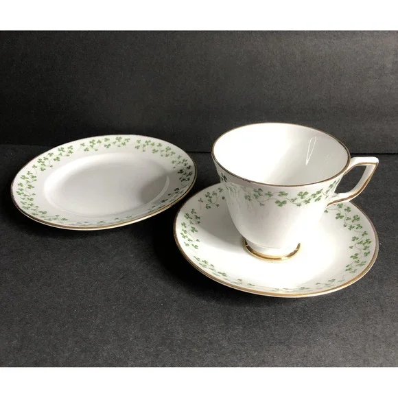 Royal Tara Shamrock Cup Saucer and Bread Plate Smooth Edge Made in Ireland 3 Pc