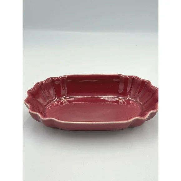 Deltis Stoneware Burgundy Red Scalloped Glazed Oval Serving Bowl Dish Portugal