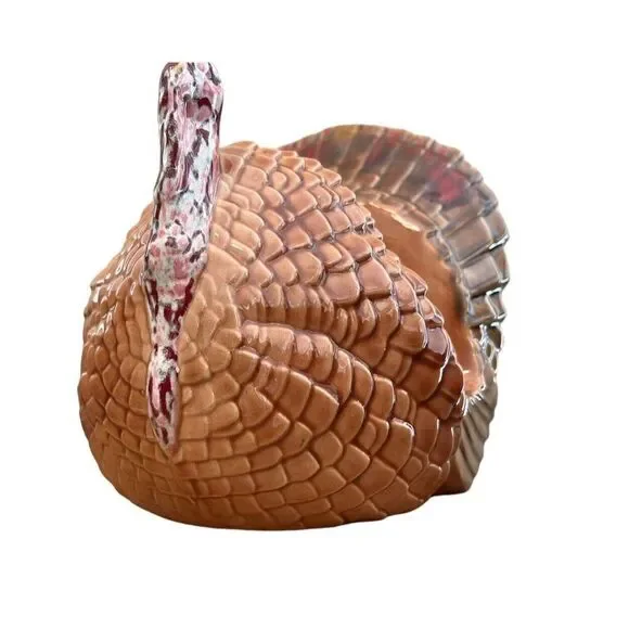 Turkey Napkin Holder Glazed Handmade Ceramic VTG Thanksgiving Red Crystal Glaze
