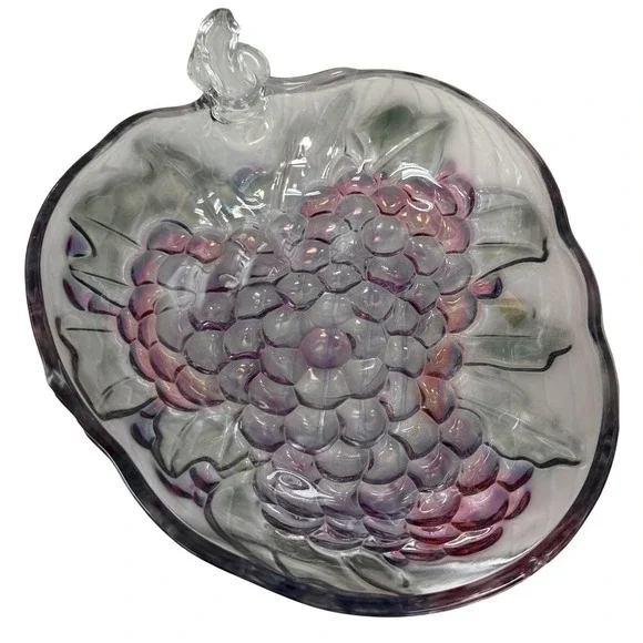 Indiana Glass Grape‎ Cluster Bowl Iridescent Purple Excellent Vintage 13.5