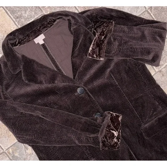 J. Jill Wide Wale Corduroy Jacket Velvet Trim Large Petite Brown Barn Chore Coat