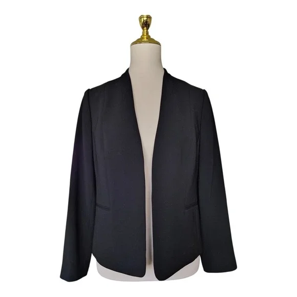 Talbots Petite Open‎ Front Blazer Jacket Black Career Workwear Size 8P NWT