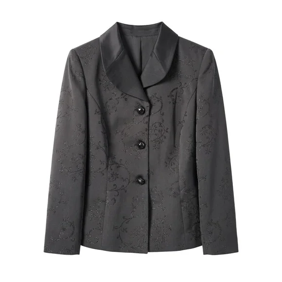 Vintage Leslie Fay Black Glitter Scroll Floral Blazer Jacket Womens Size 10
