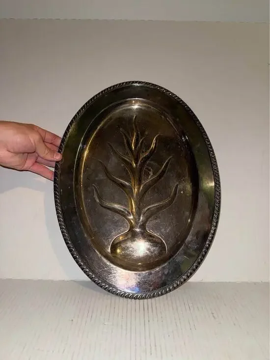 Vtg Wm ROGERS AVON SILVERPLATED OVAL FOOTED SERVING TRAY 16” TREE OF LIFE 3610
