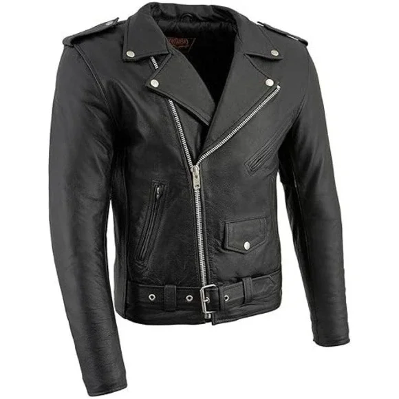 Milwaukee Leather LKM1781 Men's Black Motorcycle Jacket‎ w/Liner - Size XL