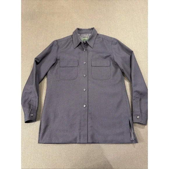 Lauren Ralph Lauren 100% Wool Shirt Jacket Button Lined Pinstripe Blue Women 10‎
