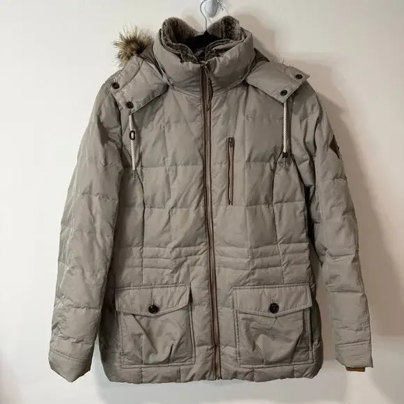 Eddie Bauer Women's Yukon Classic Parka Coat Down Silver‎ Gray Brown Large