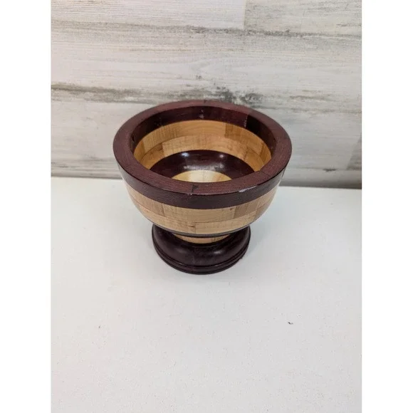 Handmade Segmented Wood Pedestal Bowl Maple Purpleheart 7.5