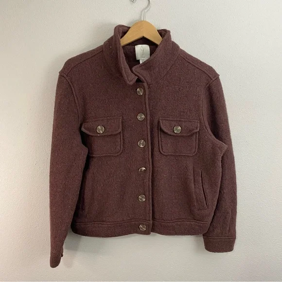 Joie‎ Boiled Wool Blend Cropper Unlined Muted Cranberry Button Down XL