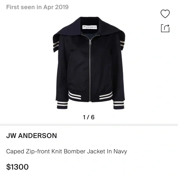 NWT J.W. ANDERSON CAPED ZIP-FRONT KNIT BOMBER JACKET IN NAVY