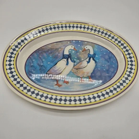 Melamine Ware Gourmet Design Goose Duck w/Ribbons Serving Platter Tray Vintage