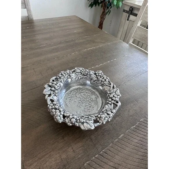 Vintage Arthur Court 1995 Grape Vine Aluminum Bowl Dish Vineyard Decor