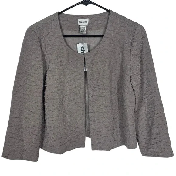 Chico's Taylor Jacket Women Size S‎ Brindle Brown Textured Travelers Open Front