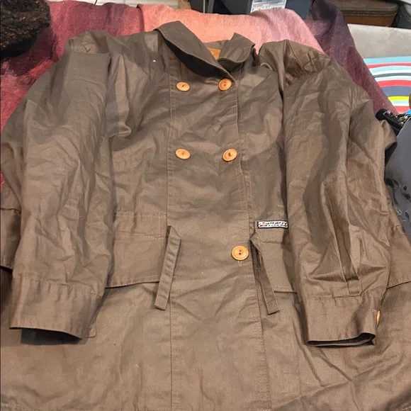 Vintage‎ Brown Trench Coat with Orange Buttons