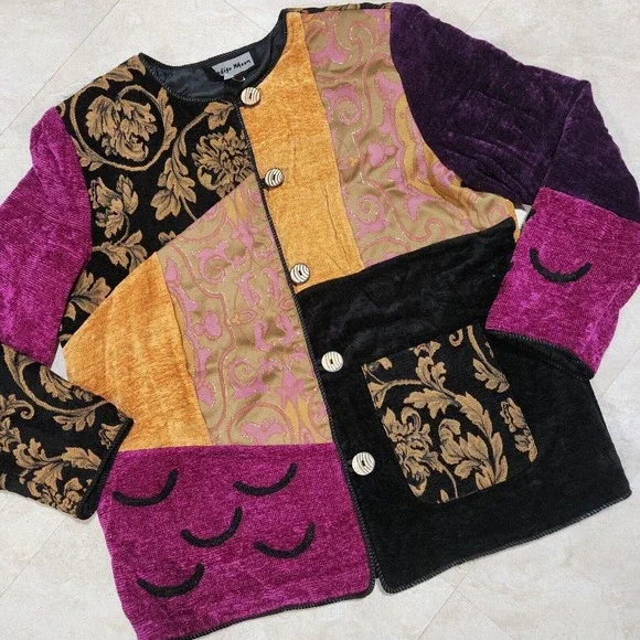 VTG Indigo Moon Womens L Large Tapestry Colorful Artwear Button Up‎ Jacket