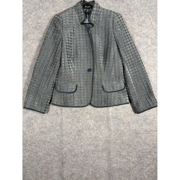 Studio by Liz Claiborne Women Houndstooth Blazer Gray Button Front‎ Size 10