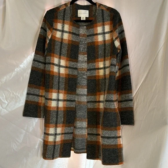 Max Studio Wool Plaid Open Fall Jacket M