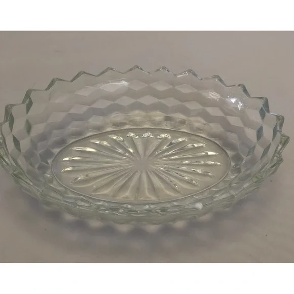 Vintage Bowl Clear Glass Starburst Etched Spiked Edges 9.5 x‎ 5