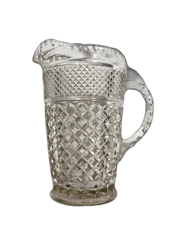 Vintage Anchor Hocking Wexford Glass Pitcher-64oz Diamond Mid-Century Modern