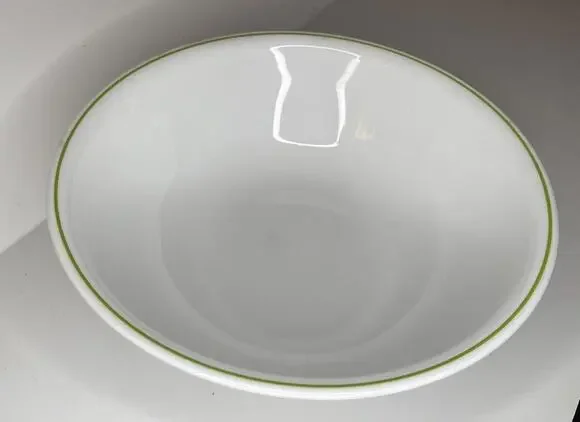 Corelle By Corning 10” Bowl White w/Light Green Stripe Discontinued