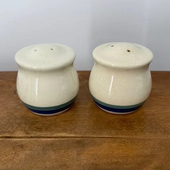 Pfaltzgraff Northwinds‎ Salt Pepper Shakers VTG 90s Blue Green Farmhouse Cottage