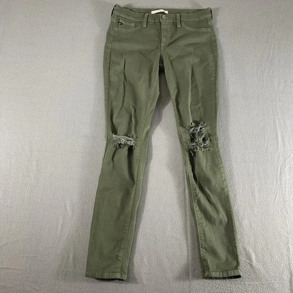 KanCan Skinny Jeans Womens Size‎ 11/29 Olive Green Distressed Ripped Knee