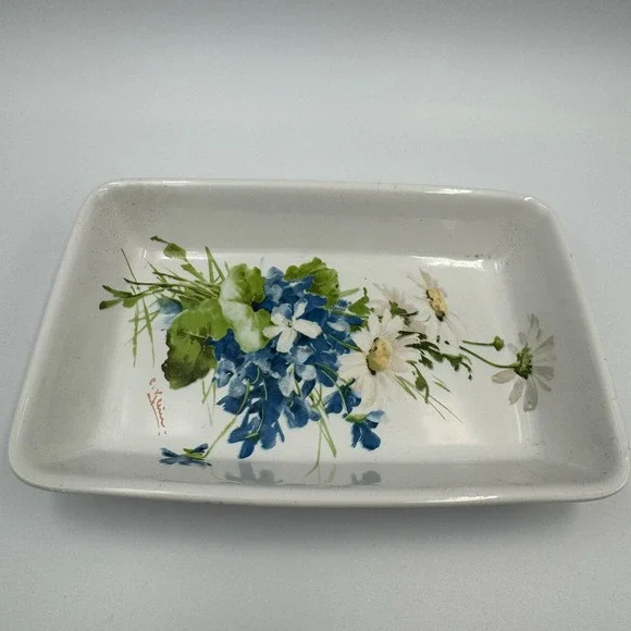 Vintage American Airlines Hall China Co Floral‎ Tray C Klein Violets Daisies USA