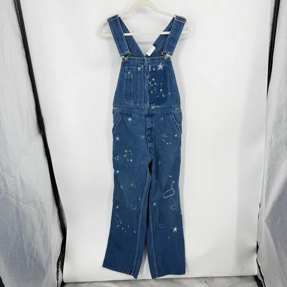 Upcycled Overalls zodiac‎ design Sz S Wash Boho Hippie Y2k Summer