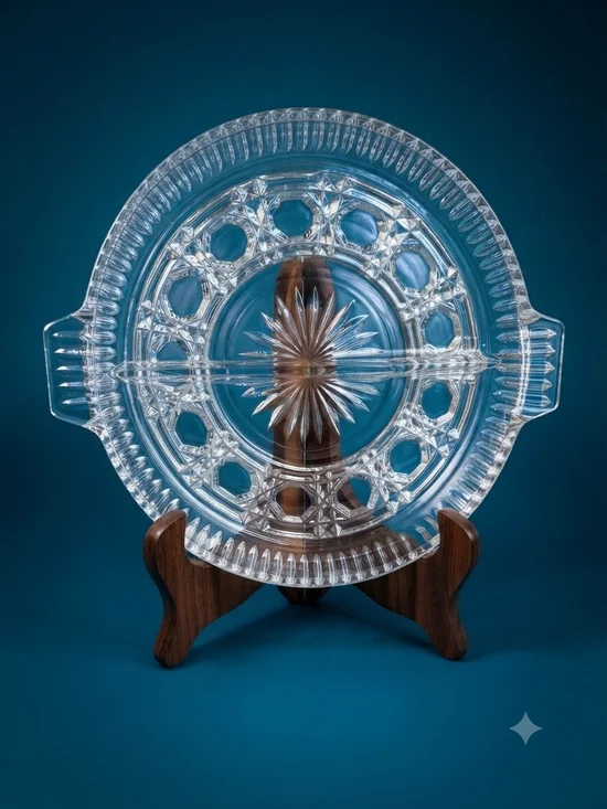Vintage Anchor Hocking Clear Pressed Glass 2-Section Divided Serving Dish **