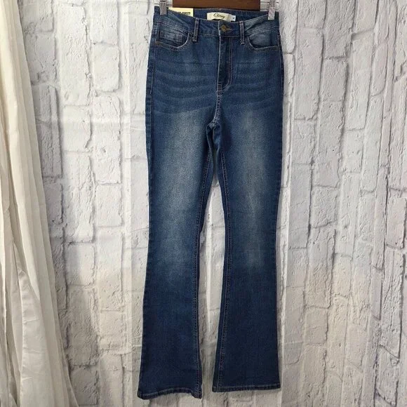 Original Olevey Size 5 Medium Wash Denim Blue Low Rise Bootcut Jeans Juniors NWT