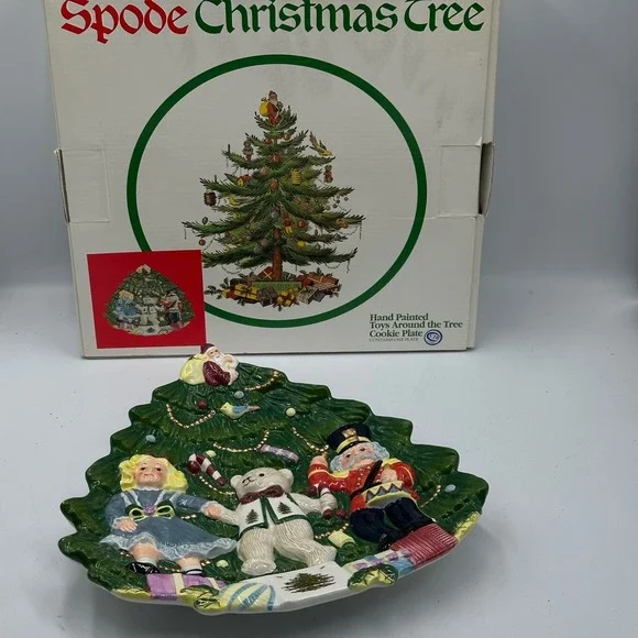 Spode Christmas Tree Toys Around the Tree Cookie Plate 11in Green Hand Painted