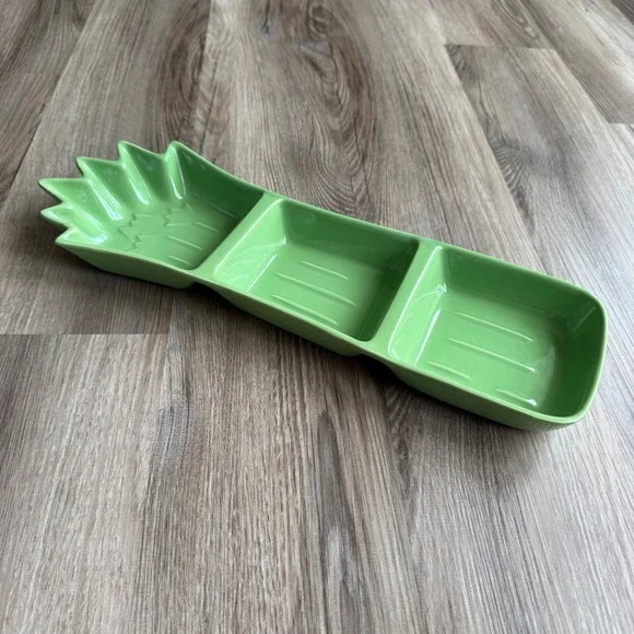 Vintage Boston Warehouse Celery Condiment Server Green Ceramic 3 Section Tray