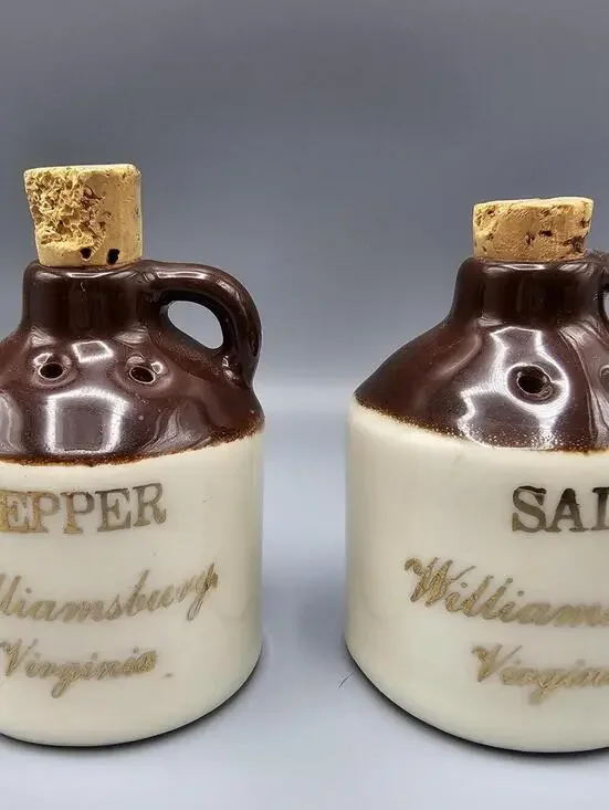 Williamsburg Virginia Ceramic Salt and Pepper Shakers with Cork Stoppers