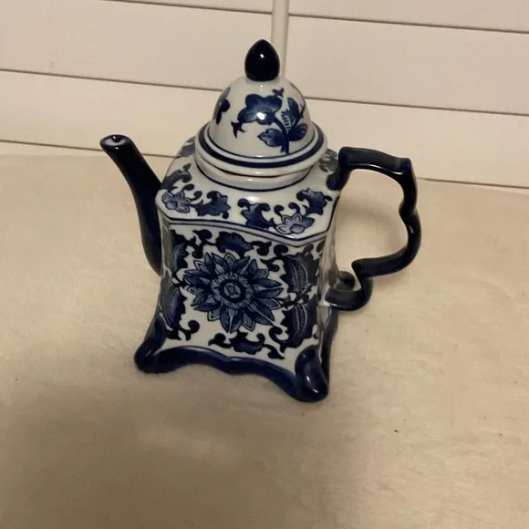 Blue and White Floral Teapot