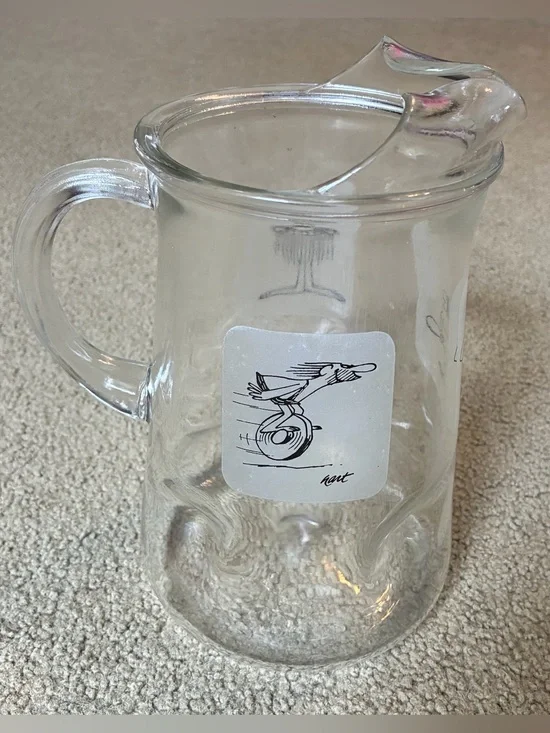 B C Comics Johnny Hart Grog 64 OZ Pitcher Dimpled Bottom Clear Glass 1970s