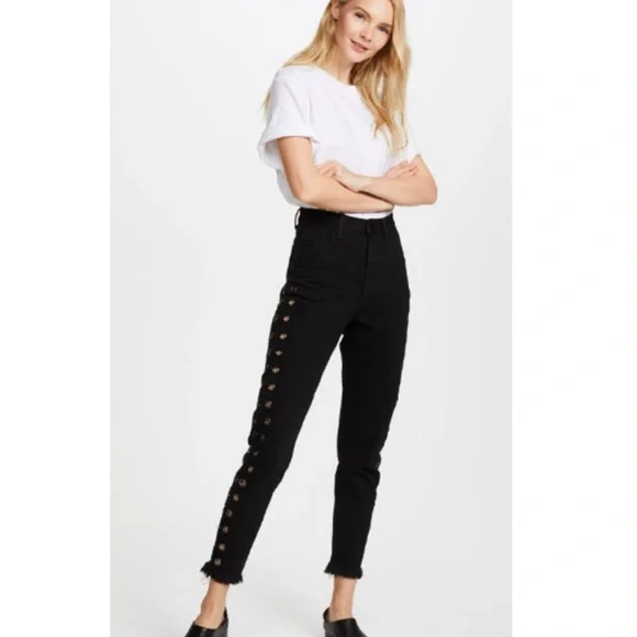 One x One Teaspoon Womens Legend High Waist Mom Grommet Detail Jean 25 Black