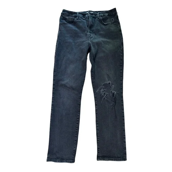 Good American Good Straight Distressed‎ Jeans Black High Rise Size 12/31
