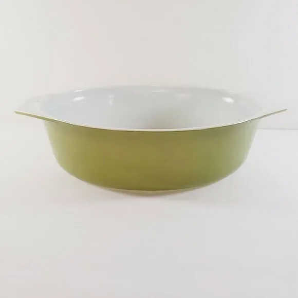 Pyrex Casserole Dish Verde Olive Green Oval Milk Glass Baking Ovenware Vintage