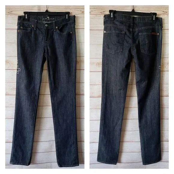 7 For All Mankind Slim Straight Leg Roxanne Cotton Blend Embellished Jeans 26