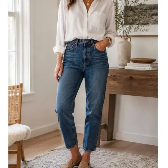 AG Phoebe Vintage High Rise Tapered Jeans 100% Cotton Medium Wash 28R Mom Jeans