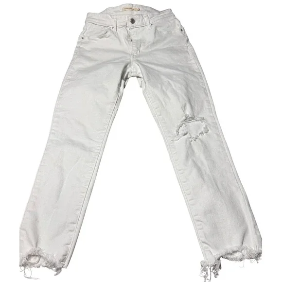 Levi's 721 High Rise Skinny Jeans Womens 30 Denim White Distressed Raw Hem Boho‎