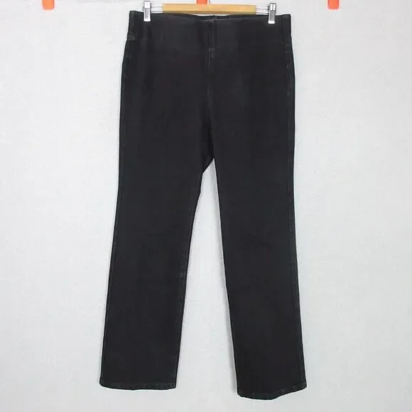 Soft Surroundings Pull On Pants Womens Petite M Black Stretch Slim Ankle 32x29.5