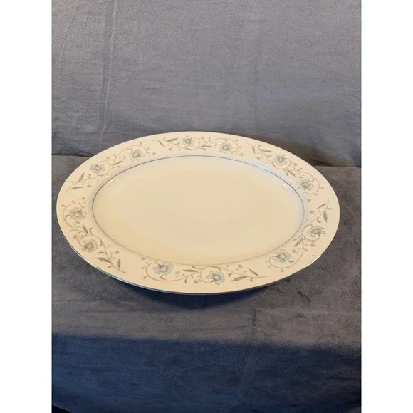 English‎ Garden Fine China 1221 Oval Serving Platter Blue Pink Floral Japan 14in