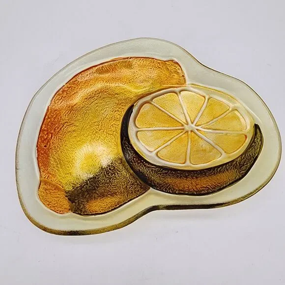 Lemon Embossed Glass Platter Textured Dichroic Tray MCM Retro 9x6.5