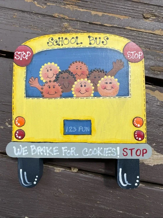 Hand-Painted Yellow School Bus Cookie Jar Lid- Kids Design