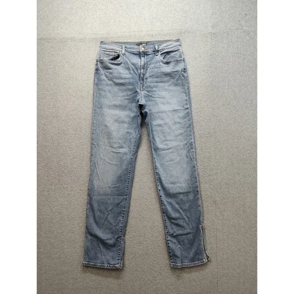 Fashion Nova Women Jeans 13 Blue 5 Pocket Side Slit High Rise Straight Leg Denim