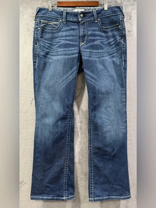 Ariat Denim Mid-Rise Bootcut Jeans Dark Wash Women’s Sz 33R Western Thick Stitch